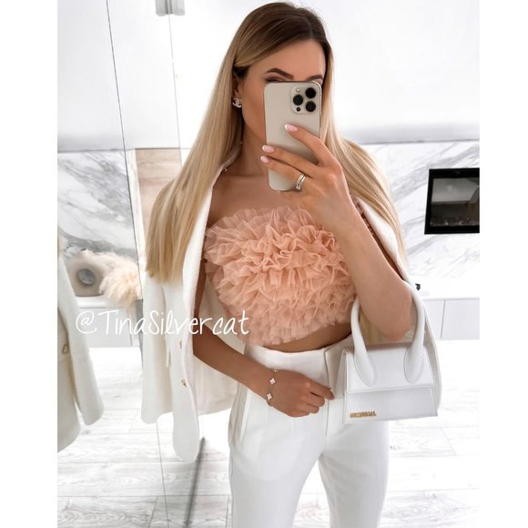Zara Tops - BLOGGER'S FAVE! Zara Knit Strapless Tulle Top Pink NWT